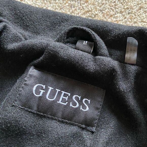 Guess Wool Blend Trench Coat Black Womens Size Medium - Picture 10 of 12